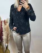 Charger l&#39;image dans la galerie, Chemisier Noir À Fleur Argenter
