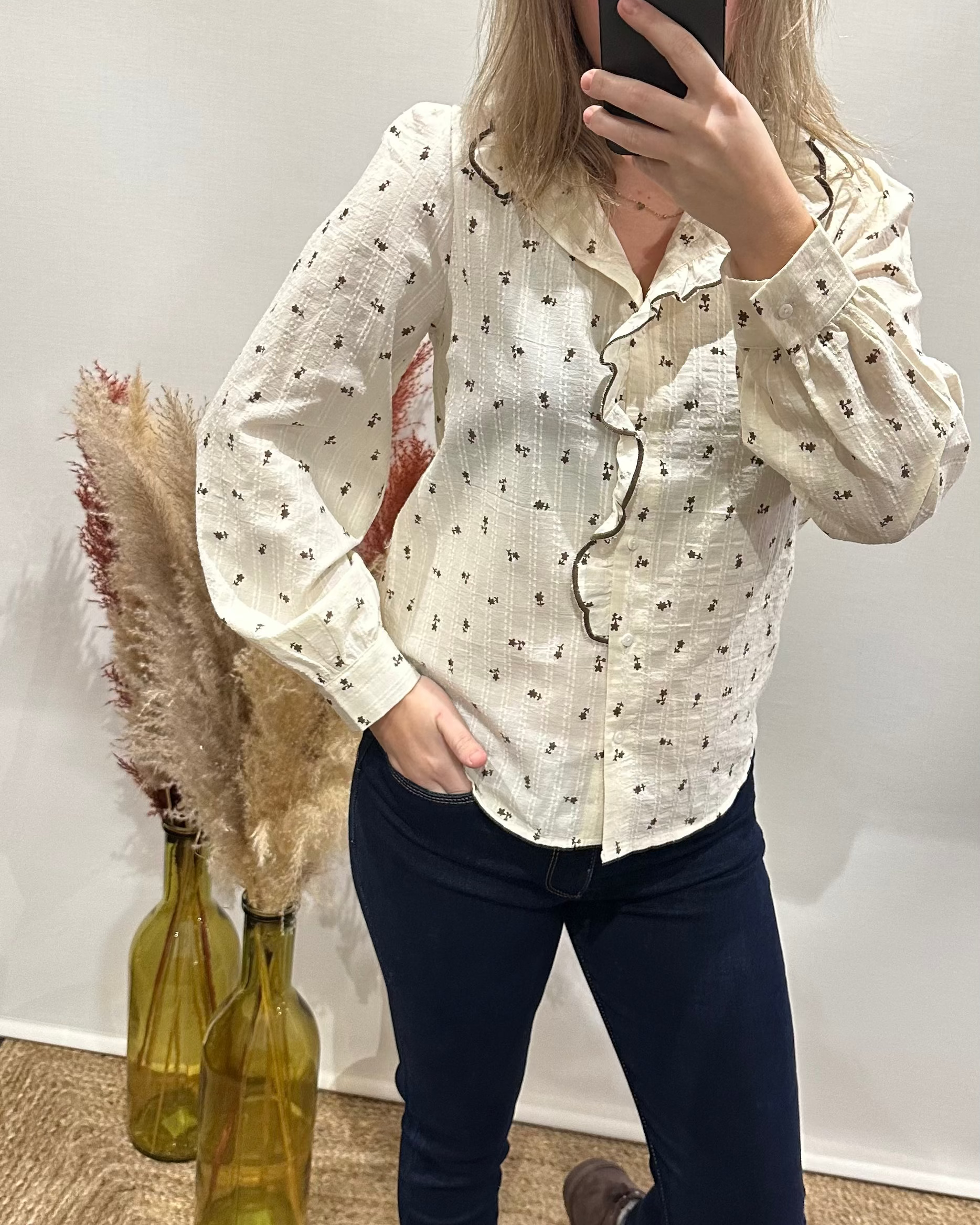 Chemisier À Motifs Marron