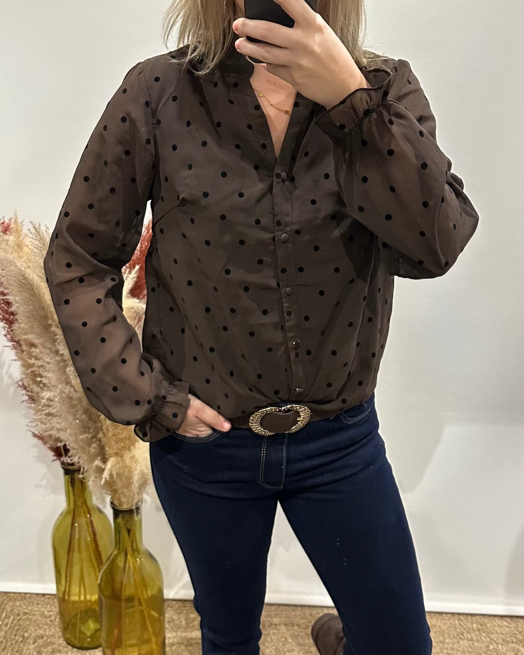 Chemisier Marron  À Poids Noir